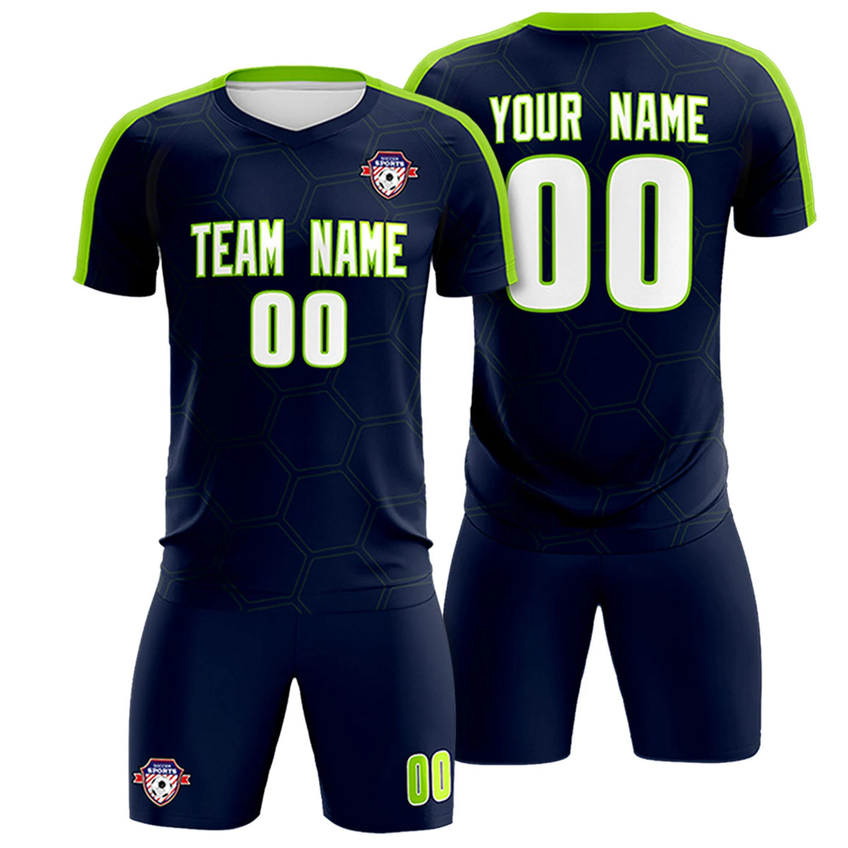 Custom Navy Neon Green Outdoor Sport Soccer Sets Jersey