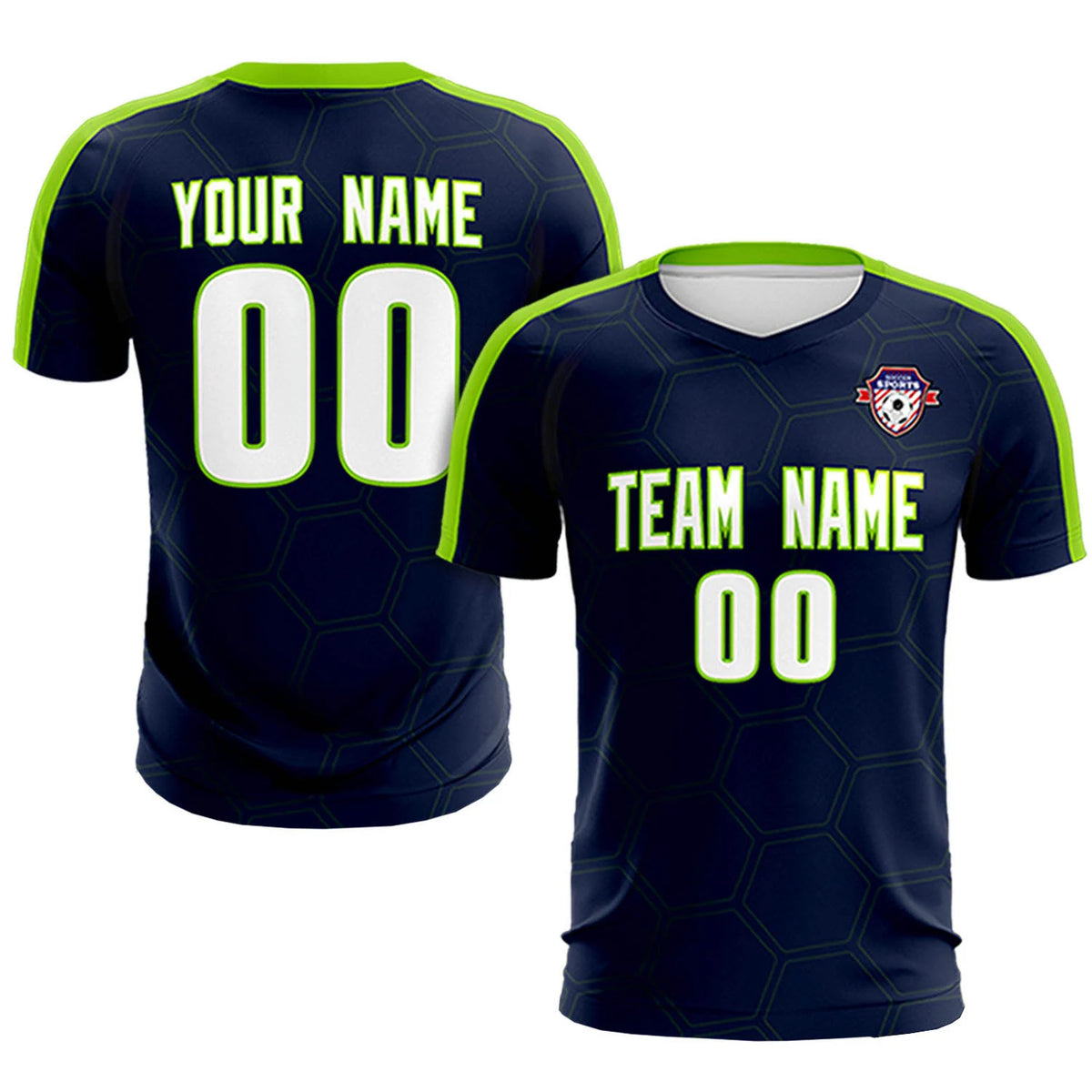 Custom Navy Neon Green Outdoor Sport Soccer Sets Jersey