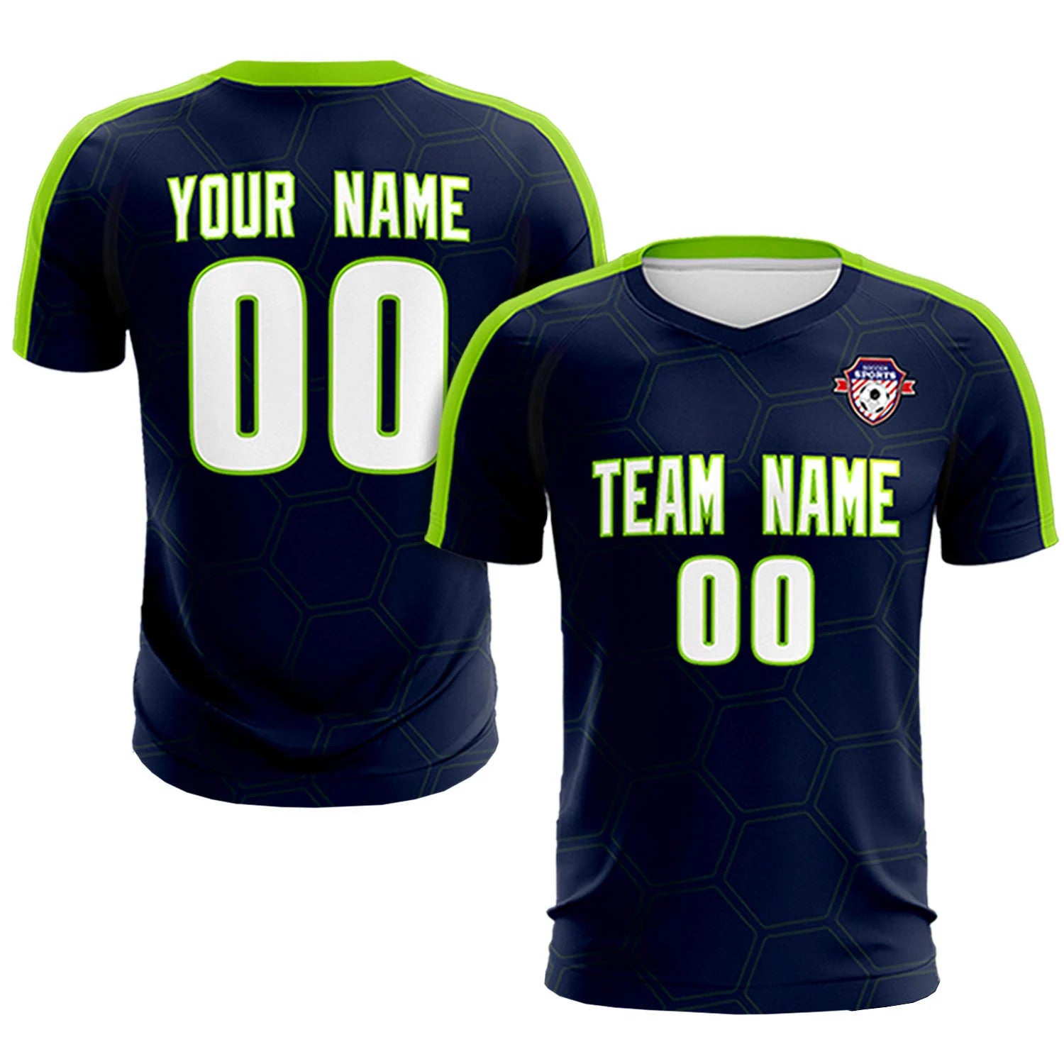 Custom Navy Neon Green Outdoor Sport Soccer Sets Jersey