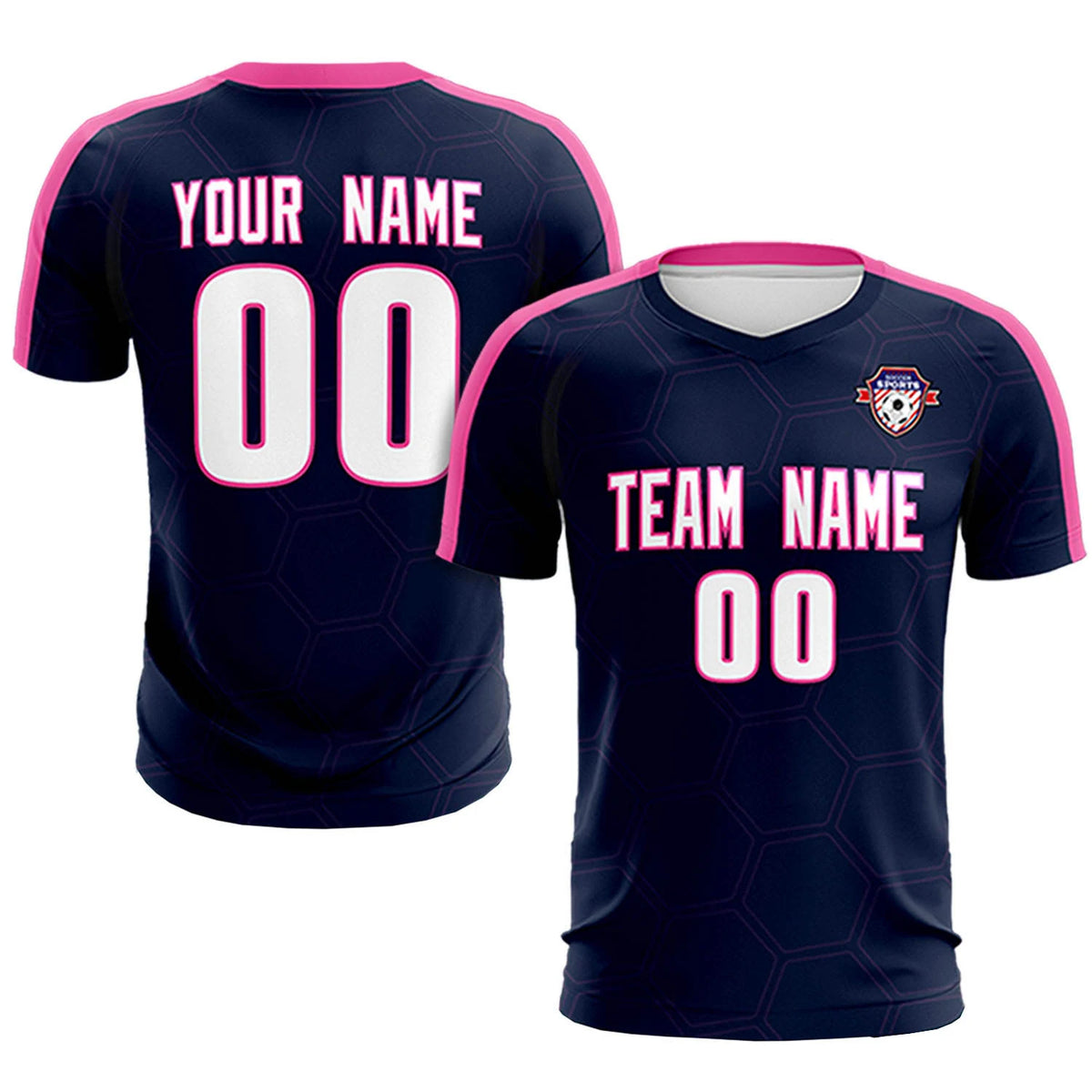 Custom Navy Pink Outdoor Sport Soccer Sets Jersey