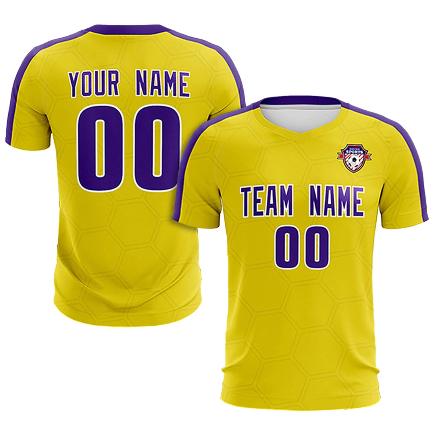 Custom Yellow Purple Outdoor Sport Soccer Sets Jersey