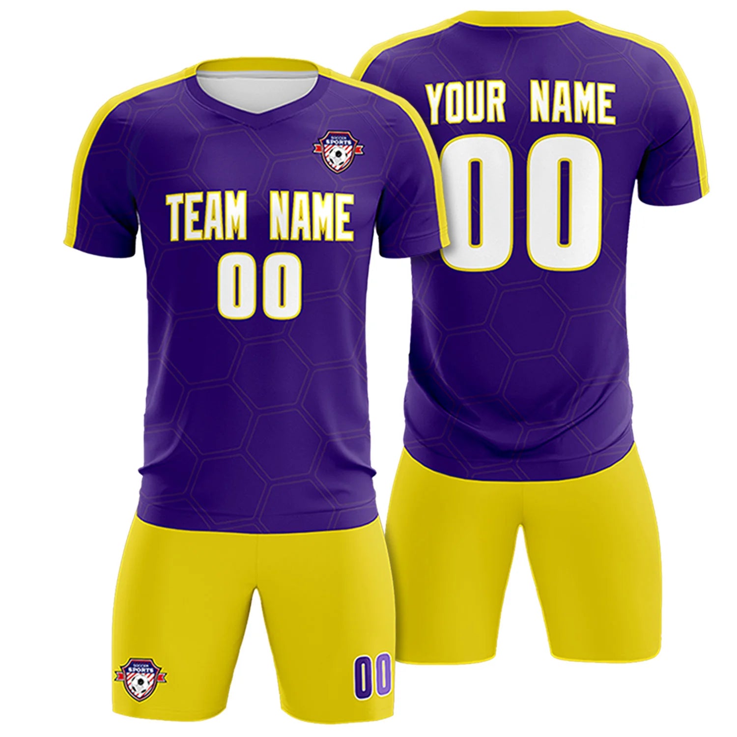 Custom Purple Yellow Outdoor Sport Soccer Sets Jersey