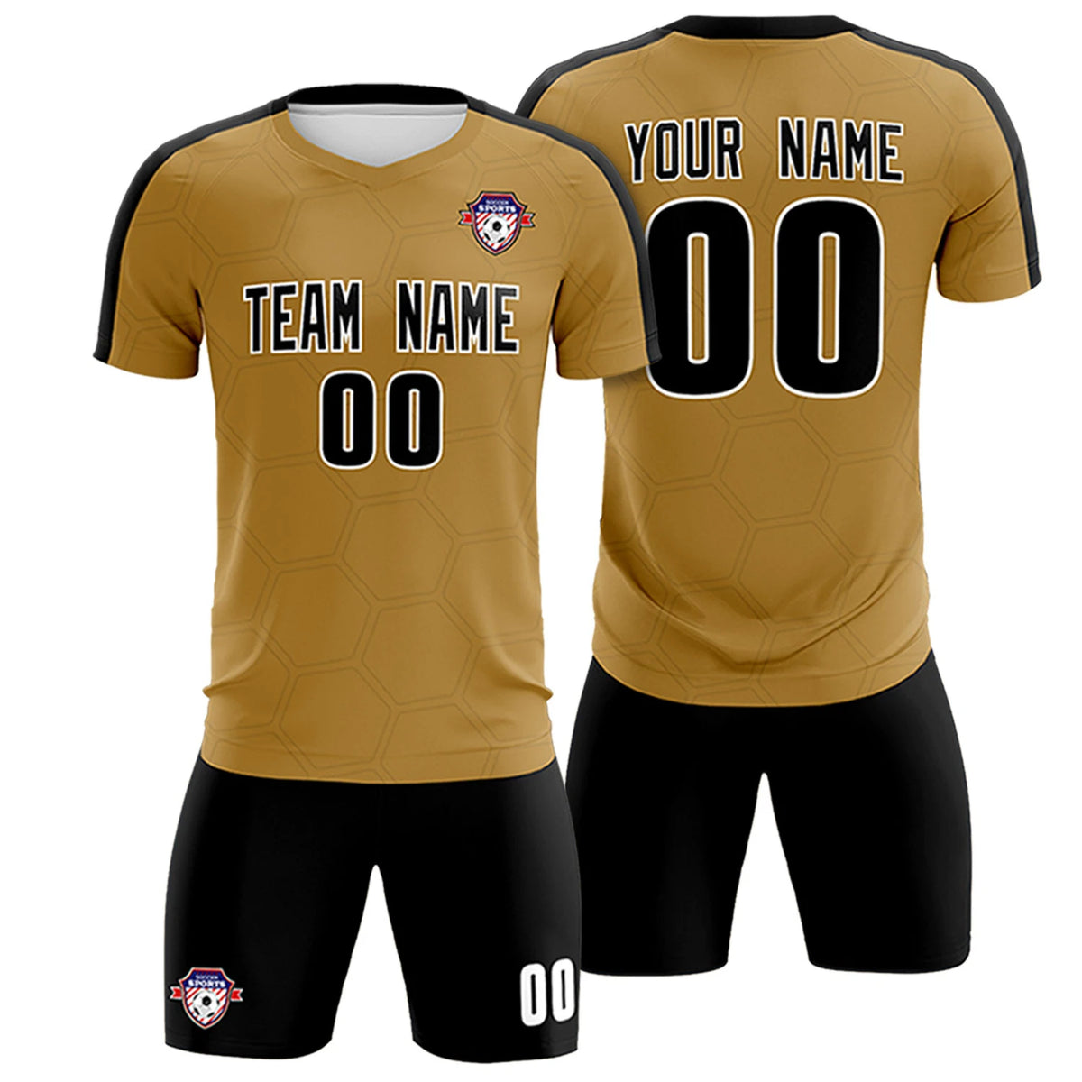 Custom Old Gold Black Outdoor Sport Soccer Sets Jersey