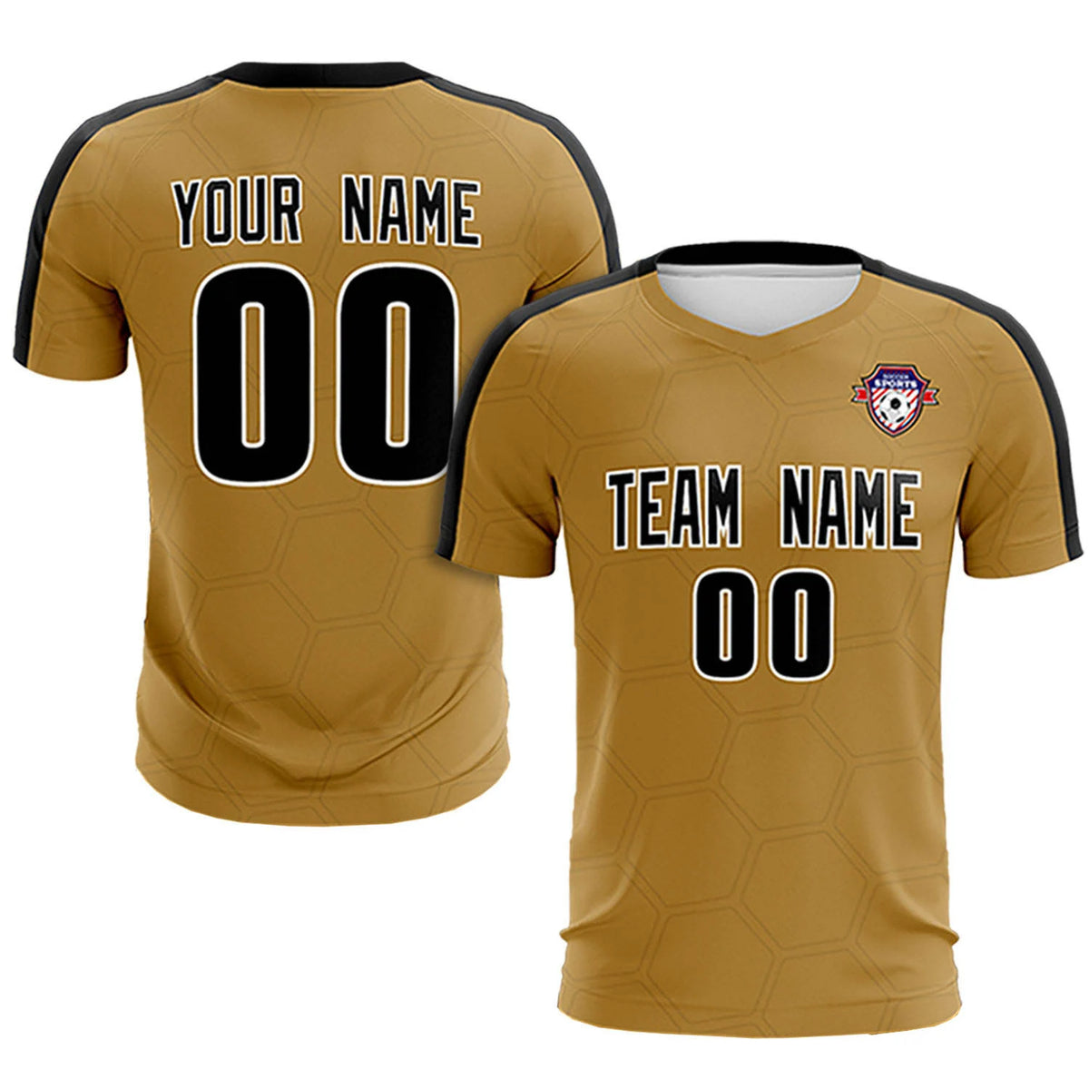 Custom Old Gold Black Outdoor Sport Soccer Sets Jersey