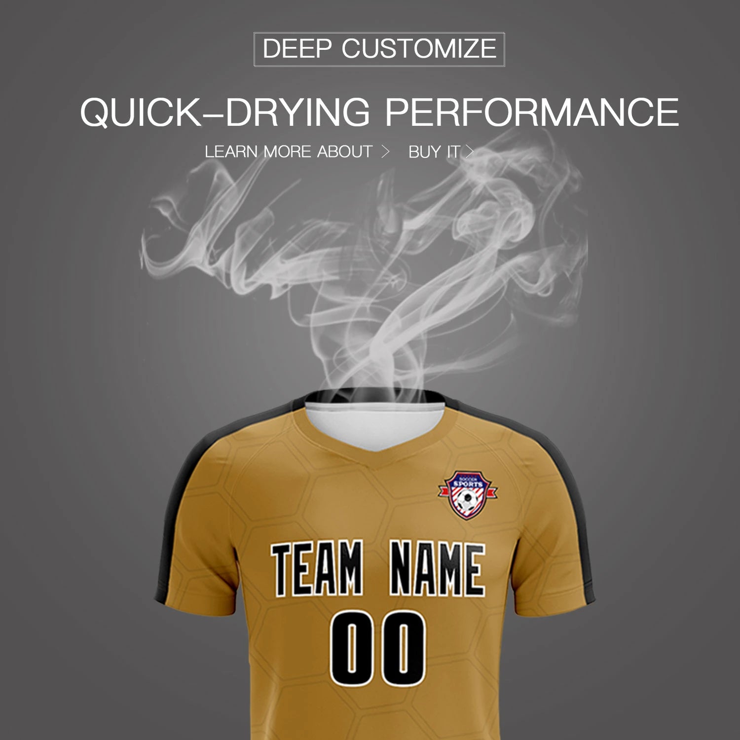 Custom Old Gold Black Outdoor Sport Soccer Sets Jersey