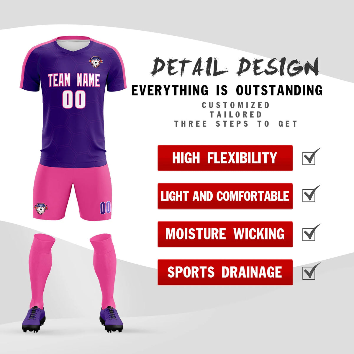 Custom Purple Pink Outdoor Sport Soccer Sets Jersey