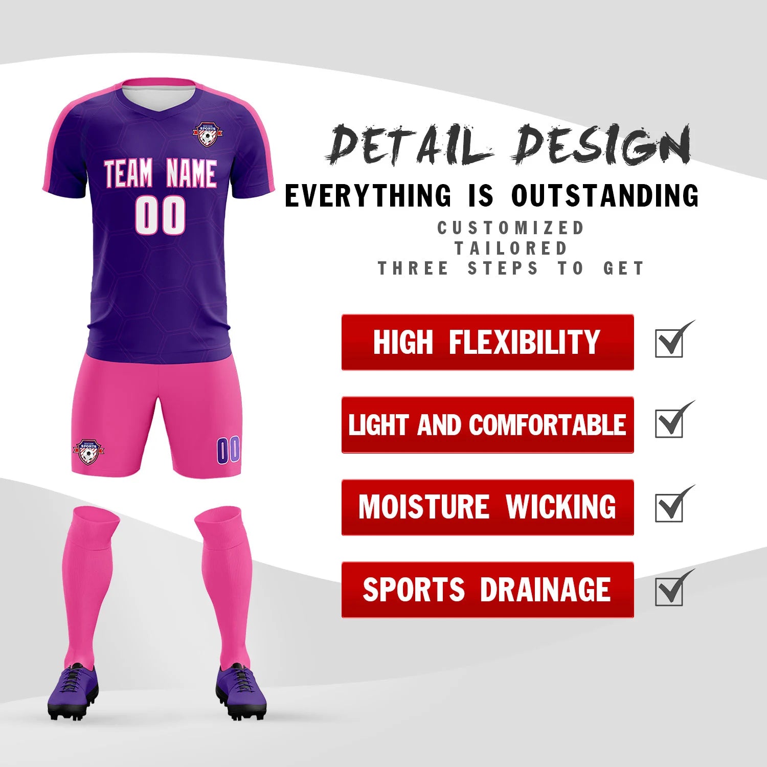Custom Purple Pink Outdoor Sport Soccer Sets Jersey