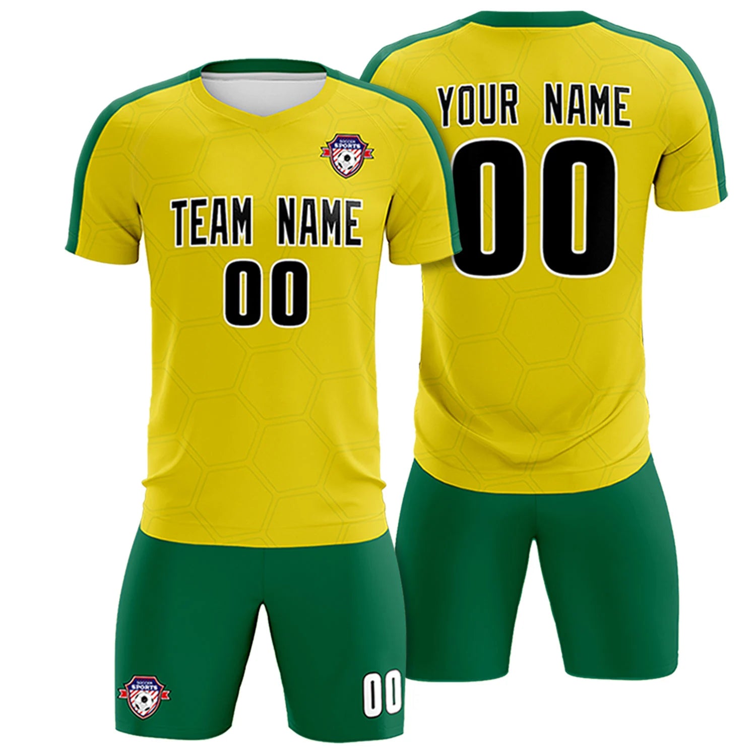 Custom Yellow Kelly Green Outdoor Sport Soccer Sets Jersey