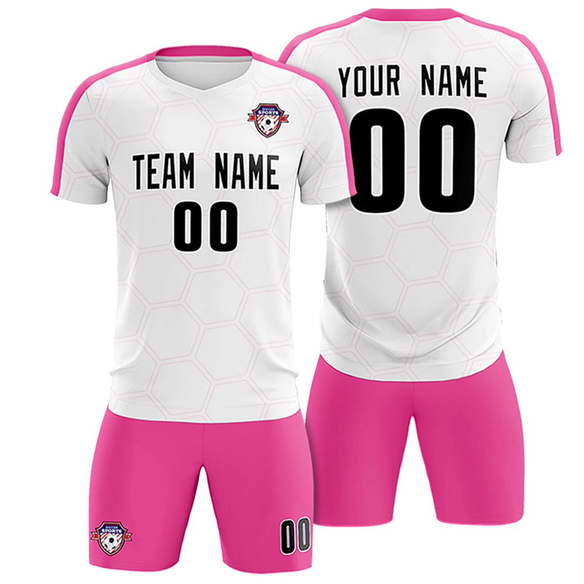 Custom White Pink Outdoor Sport Soccer Sets Jersey