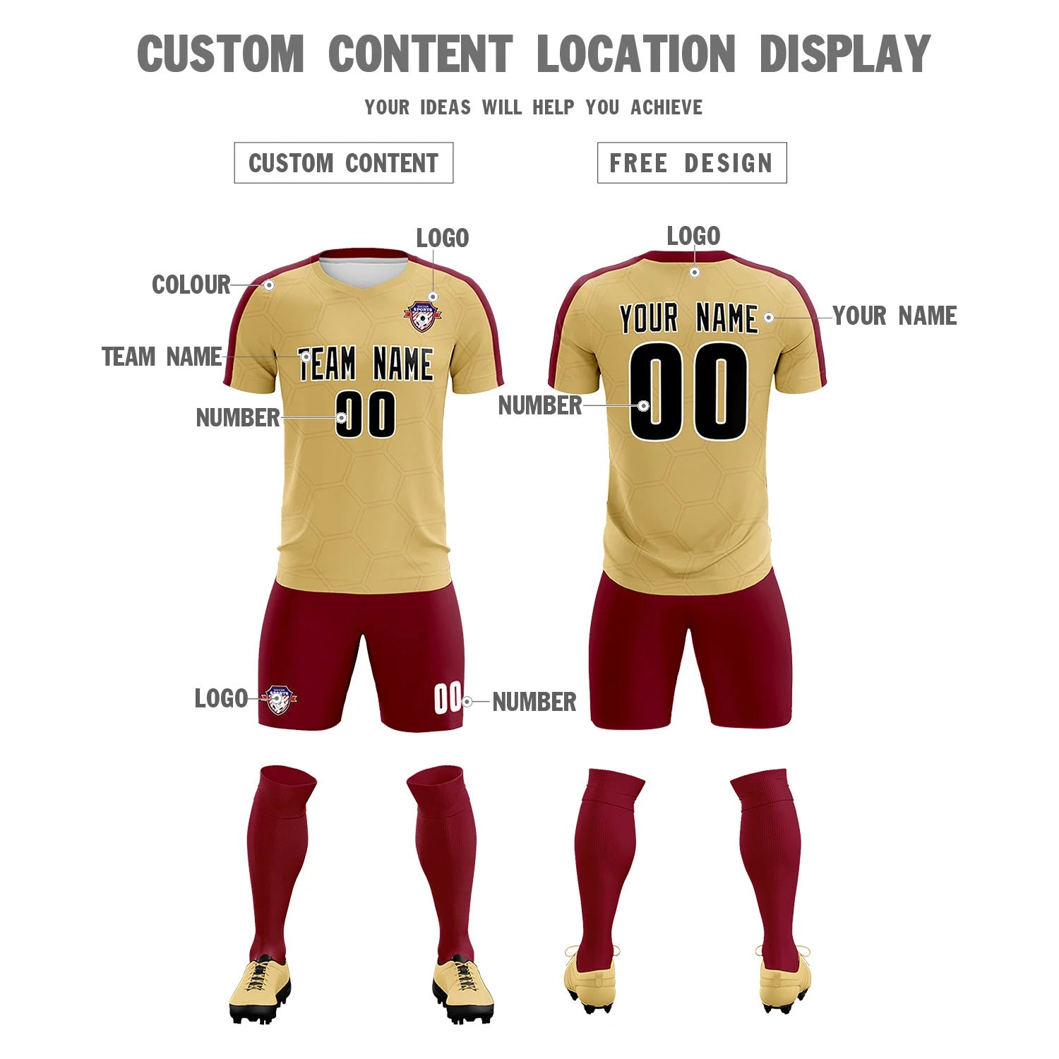 Custom Khaki Crimson Outdoor Sport Soccer Sets Jersey