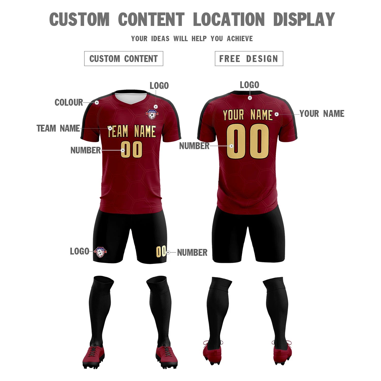 Custom Crimson Khaki Outdoor Sport Soccer Sets Jersey