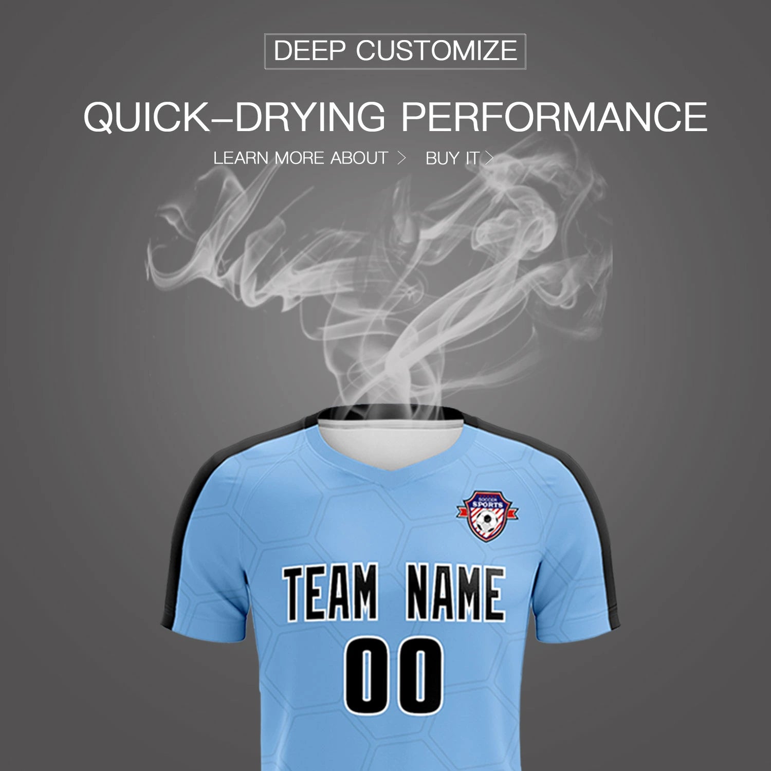 Custom Light Blue Black Outdoor Sport Soccer Sets Jersey