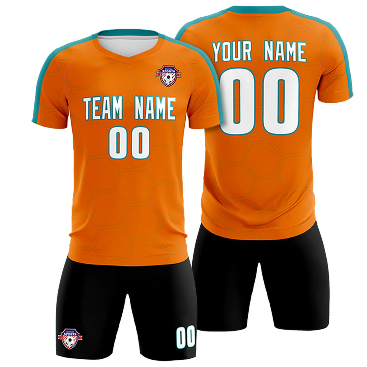 Custom Orange Aqua Outdoor Sport Soccer Sets Jersey
