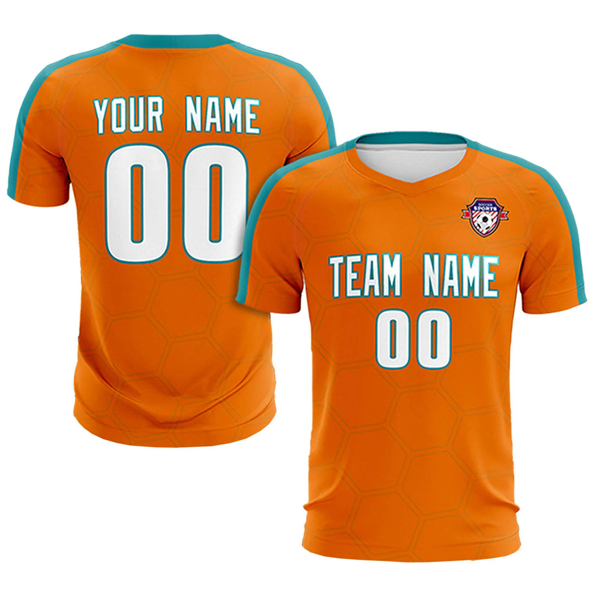 Custom Orange Aqua Outdoor Sport Soccer Sets Jersey