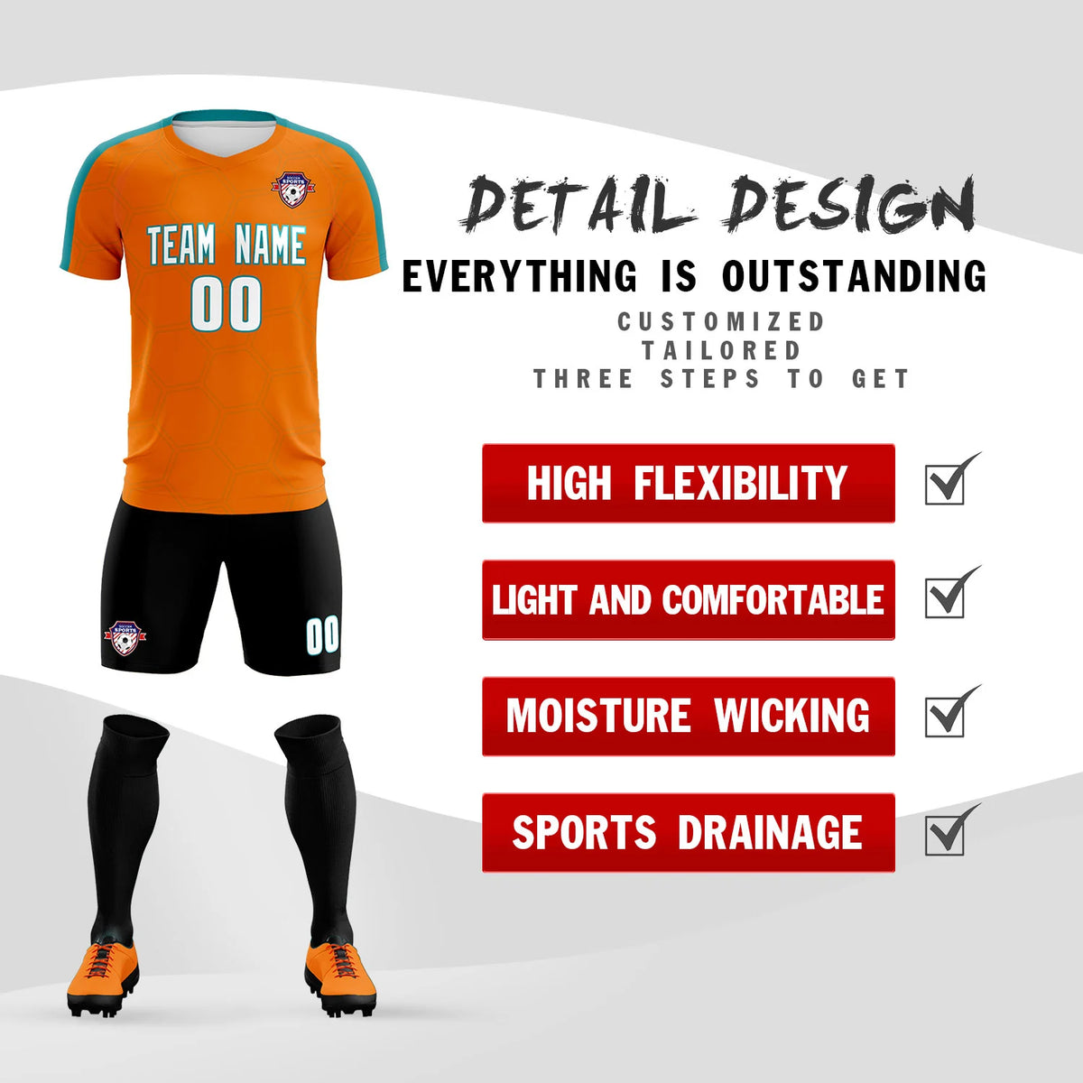 Custom Orange Aqua Outdoor Sport Soccer Sets Jersey