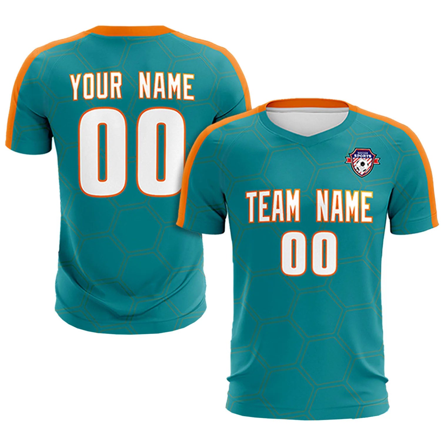 Custom Aqua Orange Outdoor Sport Soccer Sets Jersey