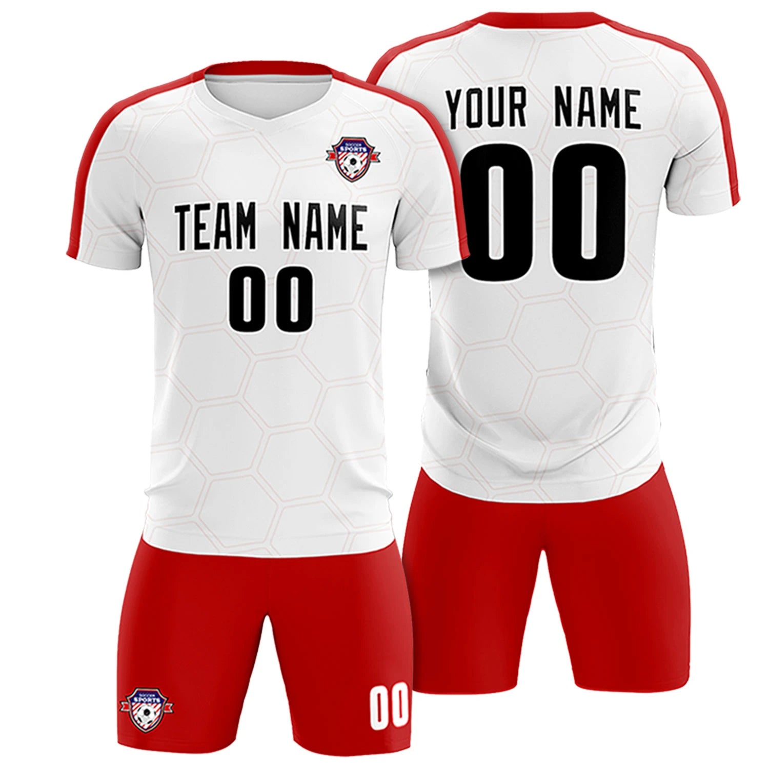 Custom White Red Outdoor Sport Soccer Sets Jersey