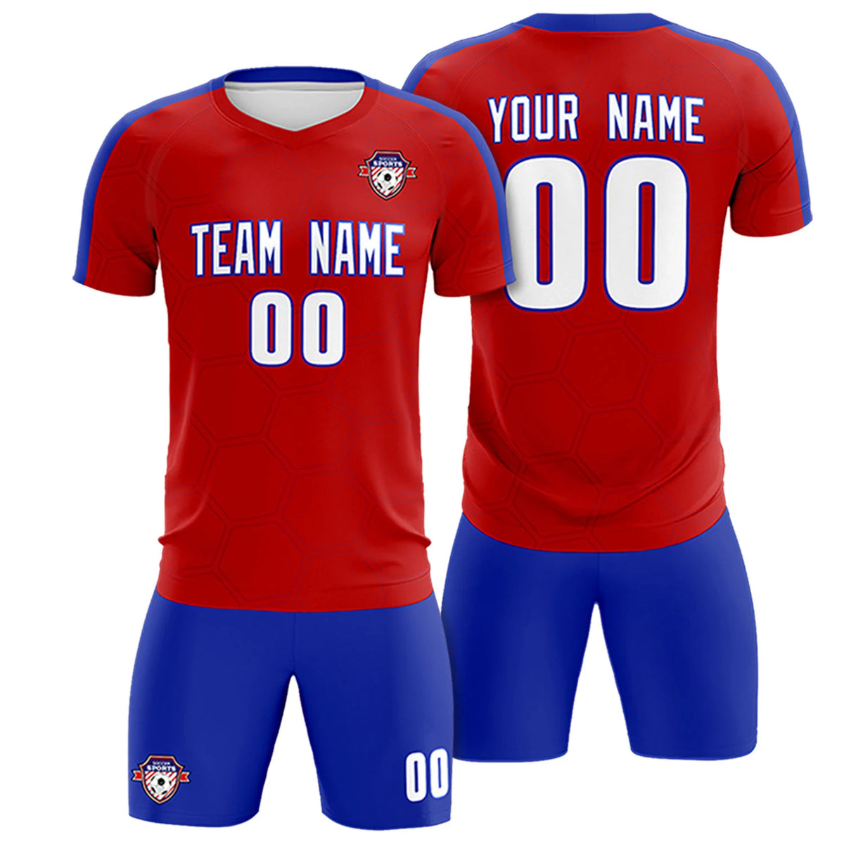 Custom Red Royal Blue Outdoor Sport Soccer Sets Jersey