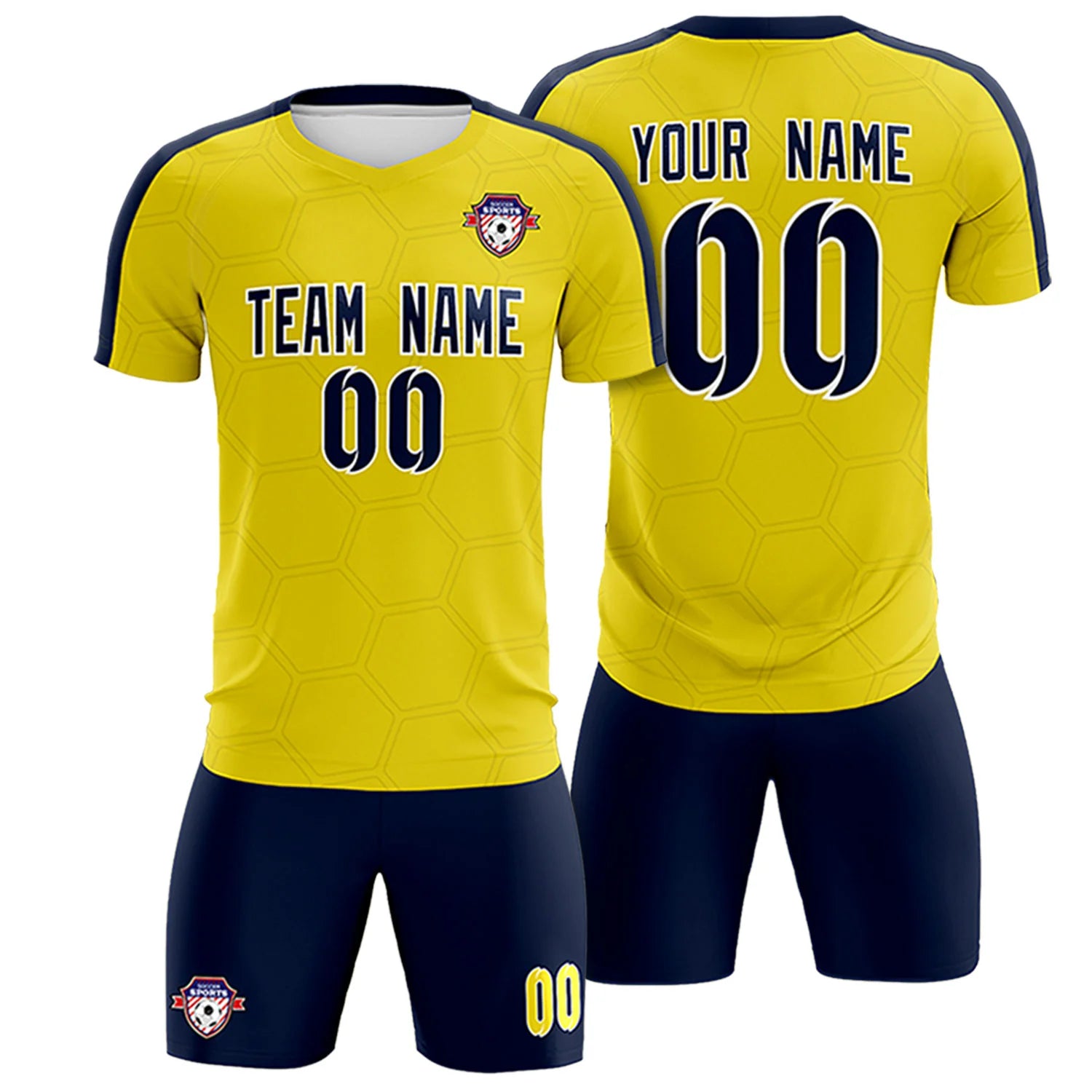 Custom Yellow Navy Outdoor Sport Soccer Sets Jersey