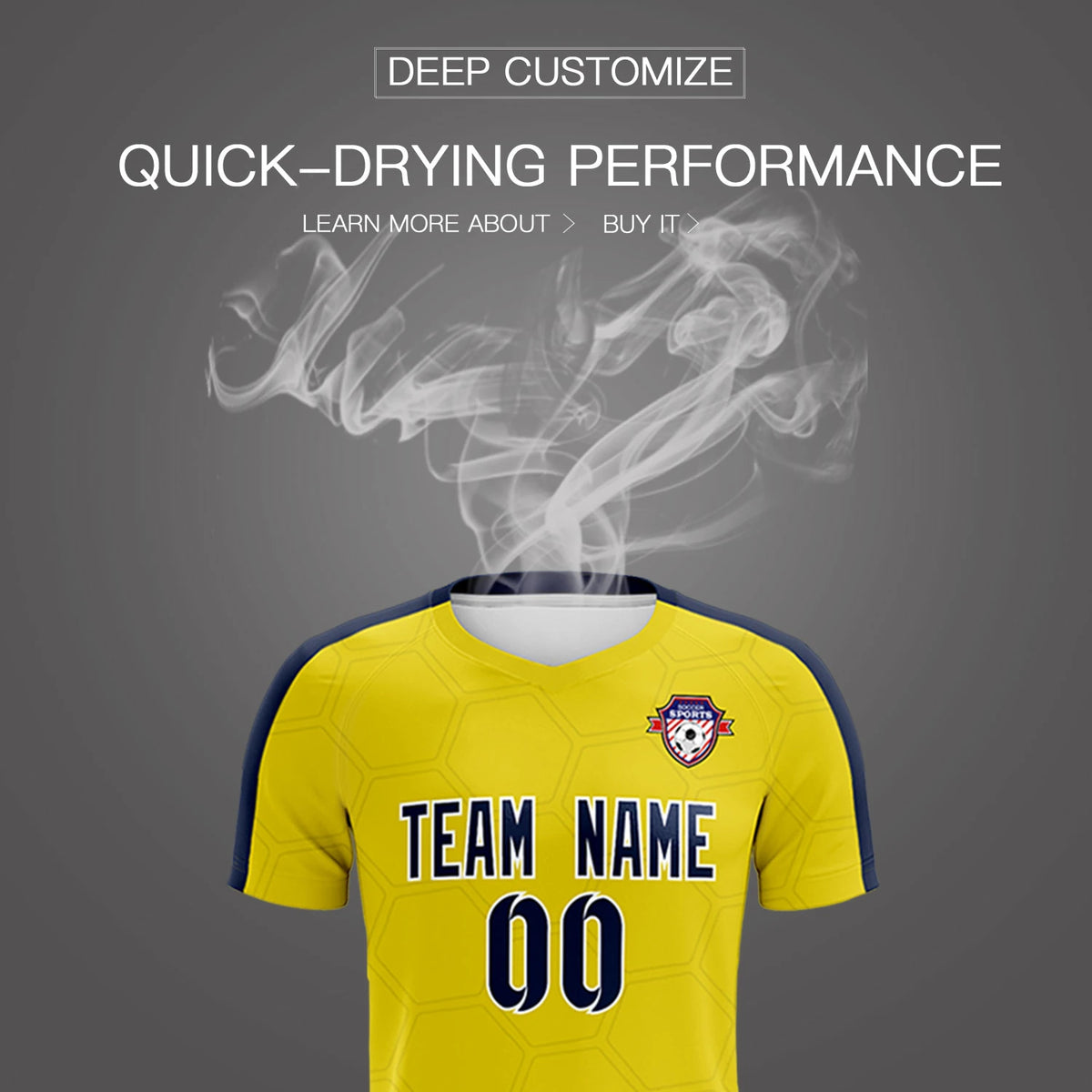 Custom Yellow Navy Outdoor Sport Soccer Sets Jersey
