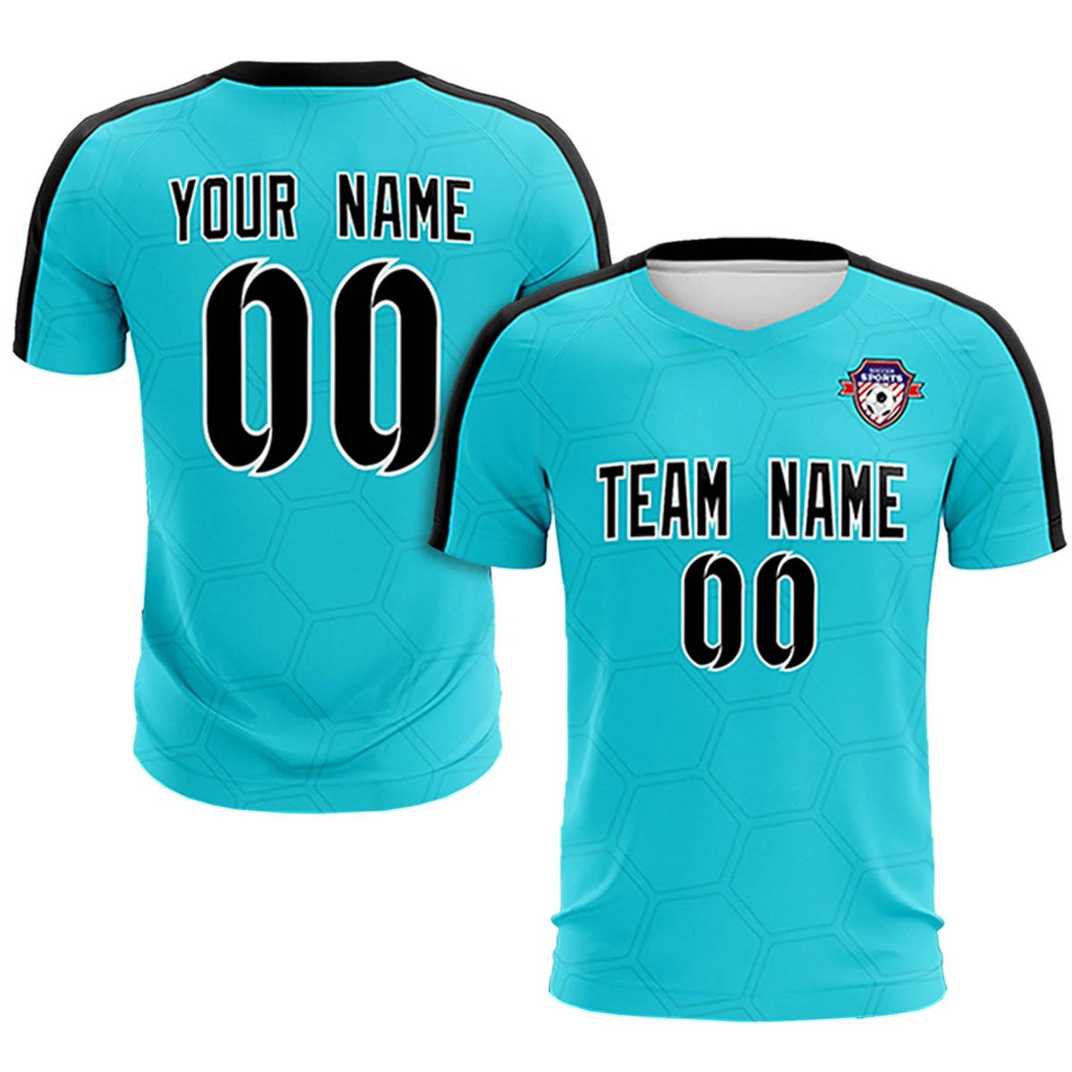 Custom Sky Blue Black Outdoor Sport Soccer Sets Jersey