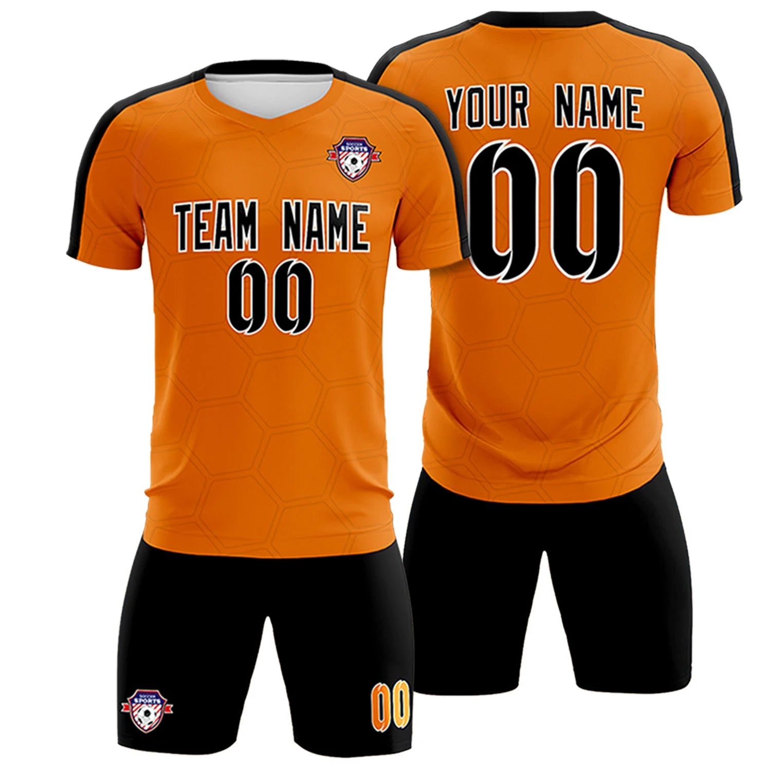 Custom Orange Black Outdoor Sport Soccer Sets Jersey
