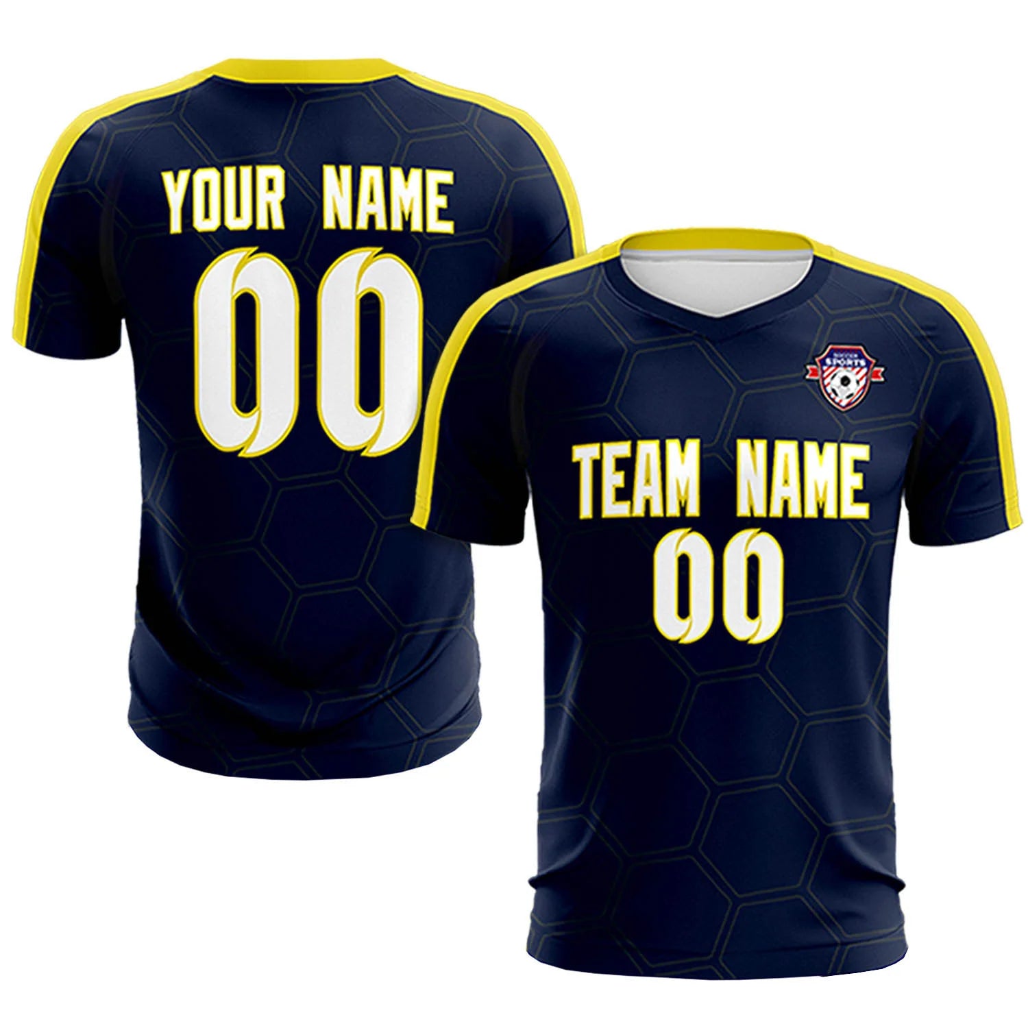 Custom Navy Yellow Outdoor Sport Soccer Sets Jersey