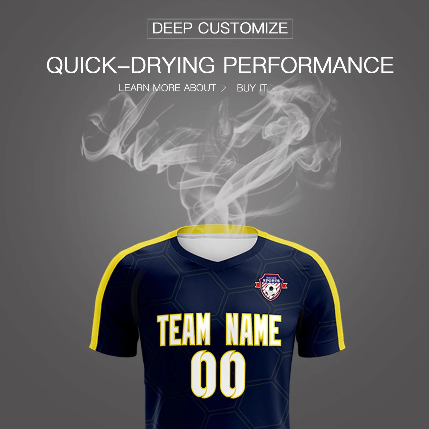 Custom Navy Yellow Outdoor Sport Soccer Sets Jersey
