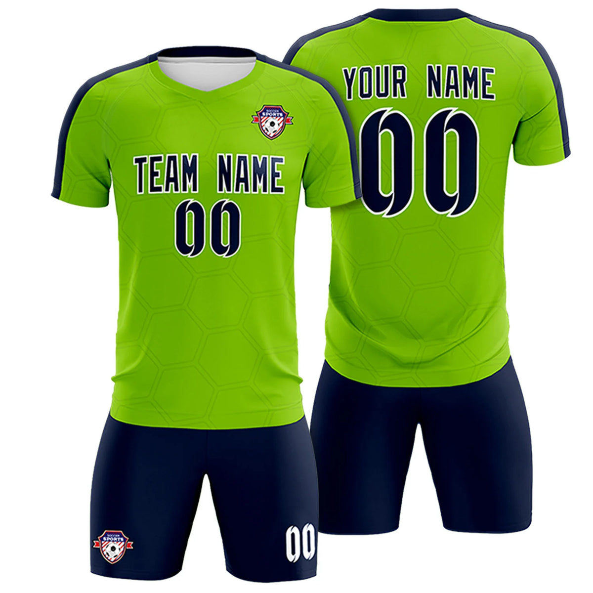 Custom Neon Green Navy Outdoor Sport Soccer Sets Jersey