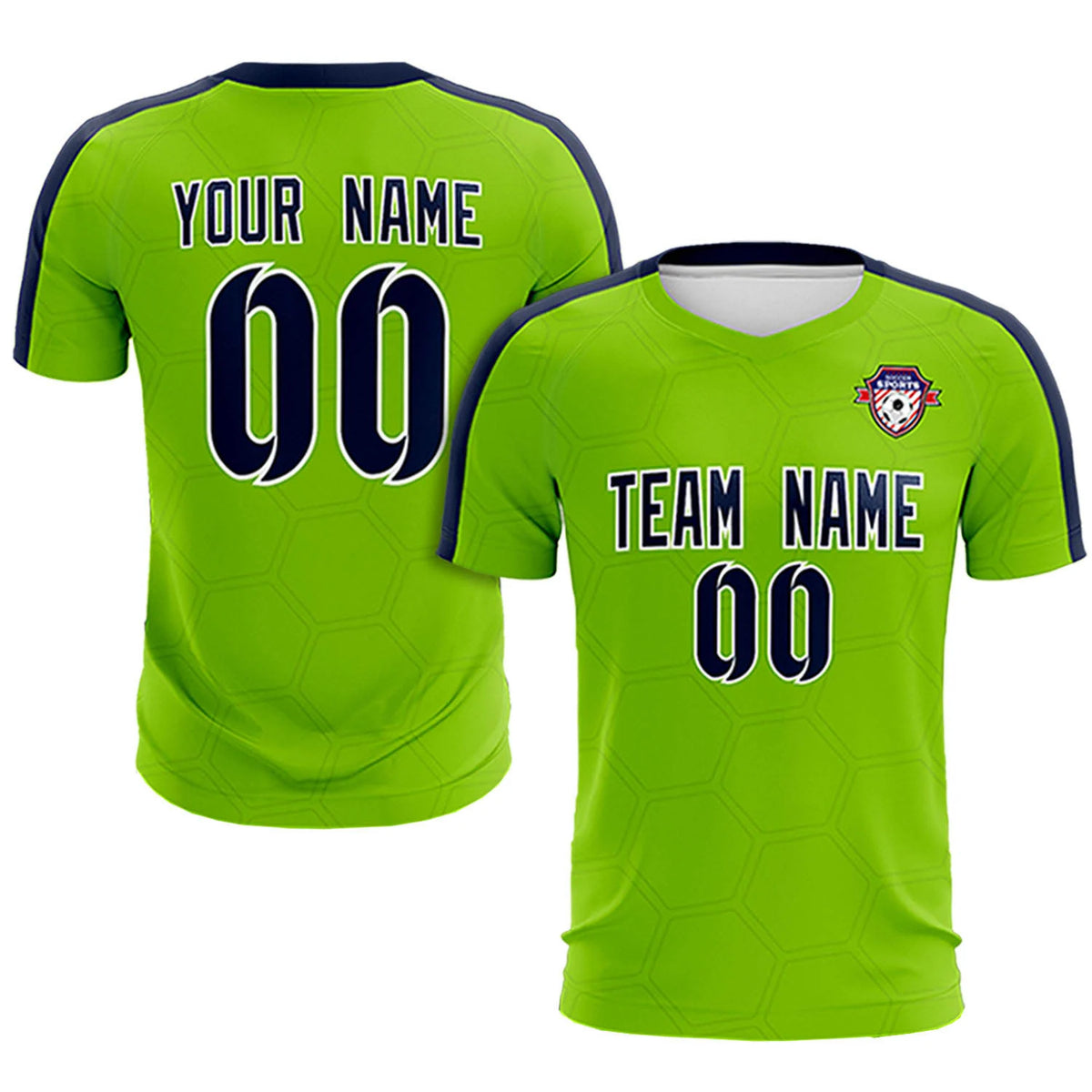 Custom Neon Green Navy Outdoor Sport Soccer Sets Jersey