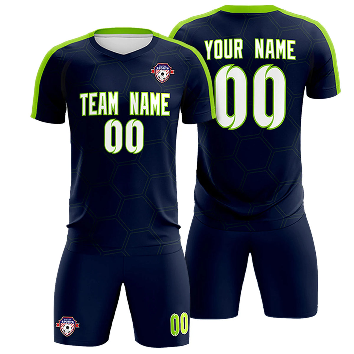 Custom Navy Neon Green Outdoor Sport Soccer Sets Jersey