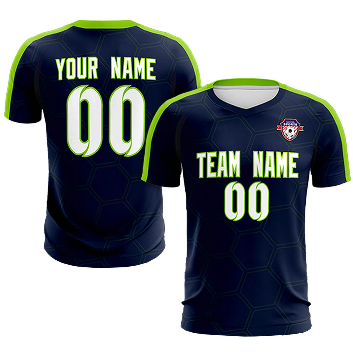 Custom Navy Neon Green Outdoor Sport Soccer Sets Jersey
