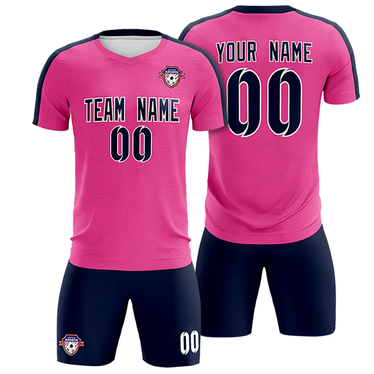 Custom Pink Navy Outdoor Sport Soccer Sets Jersey