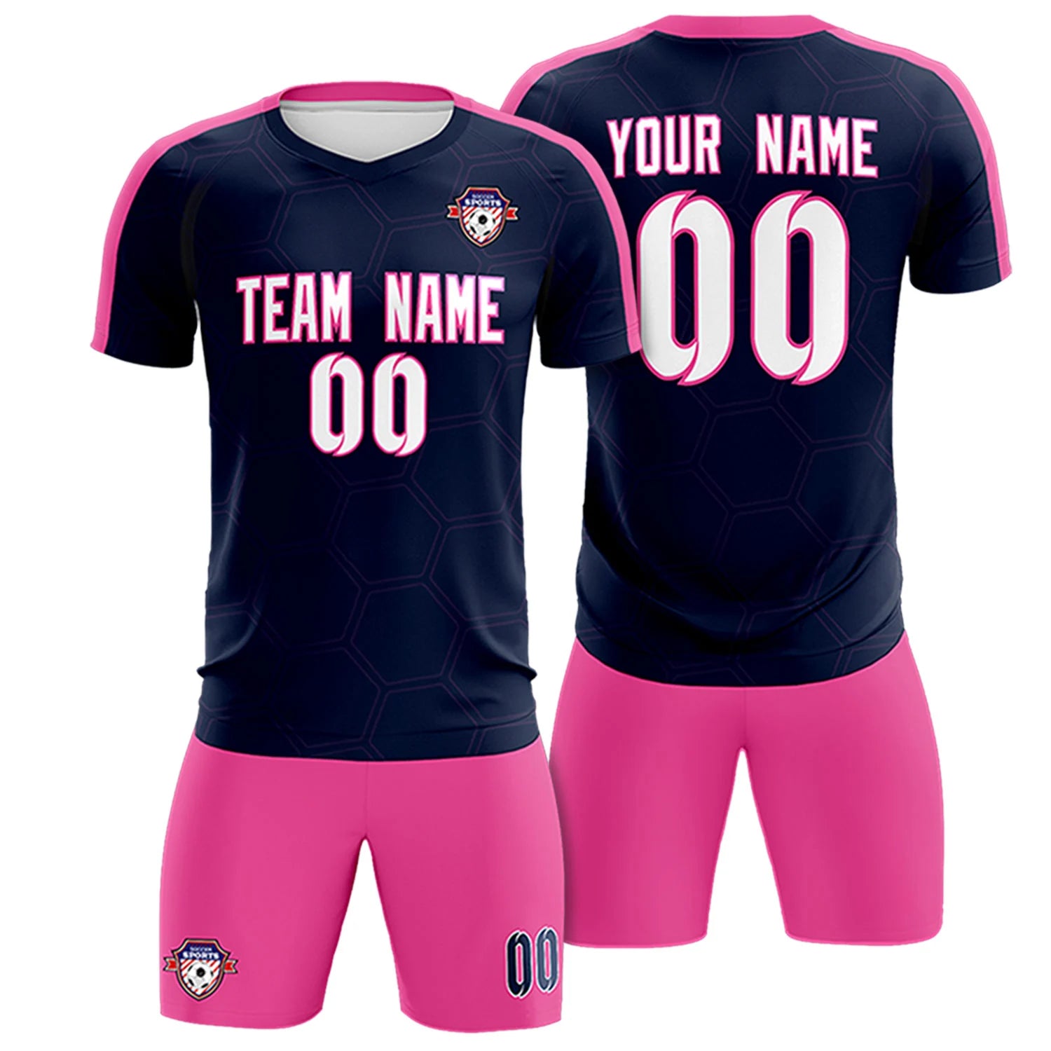 Custom Navy Pink Outdoor Sport Soccer Sets Jersey