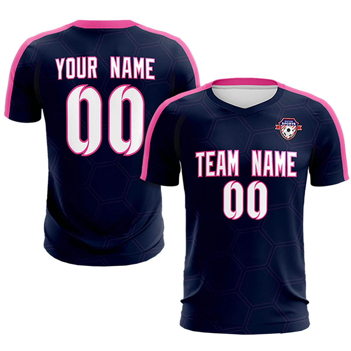 Custom Navy Pink Outdoor Sport Soccer Sets Jersey