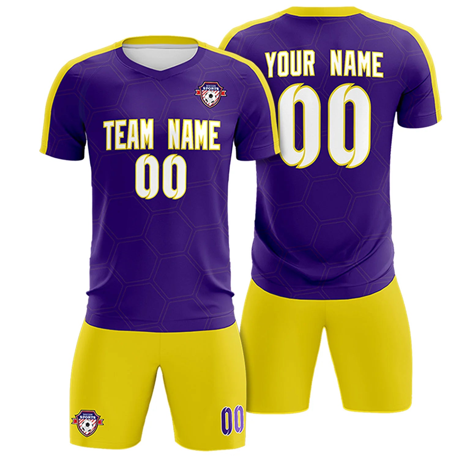 Custom Purple Yellow Outdoor Sport Soccer Sets Jersey