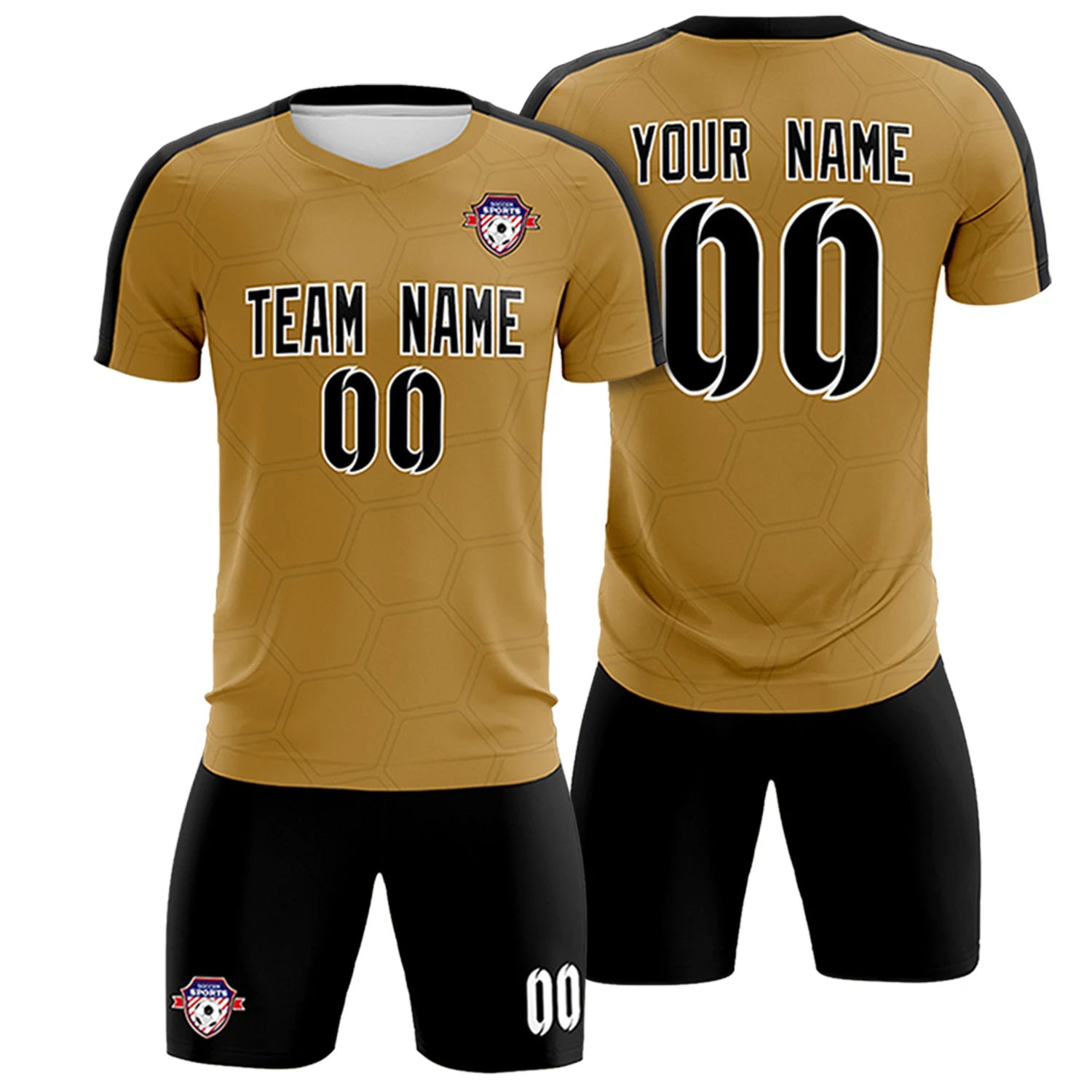 Custom Old Gold Black Outdoor Sport Soccer Sets Jersey