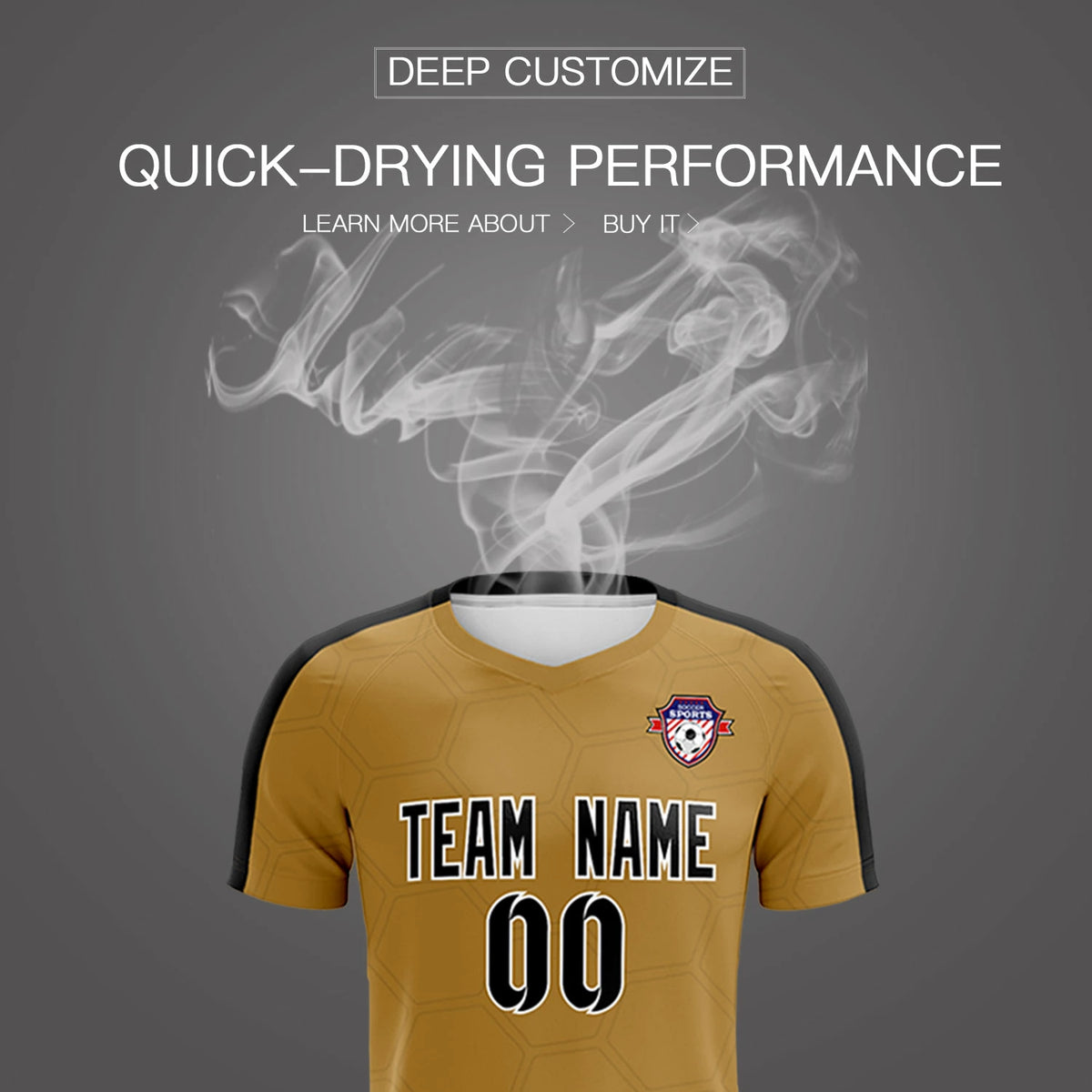 Custom Old Gold Black Outdoor Sport Soccer Sets Jersey
