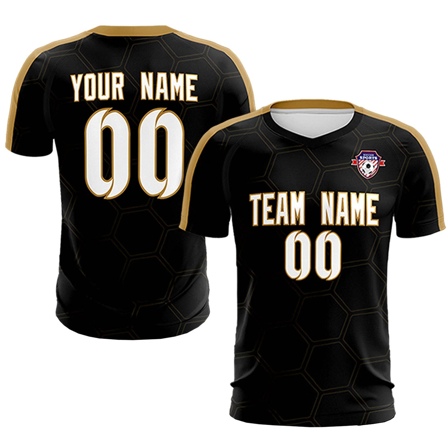 Custom Black Old Gold Outdoor Sport Soccer Sets Jersey