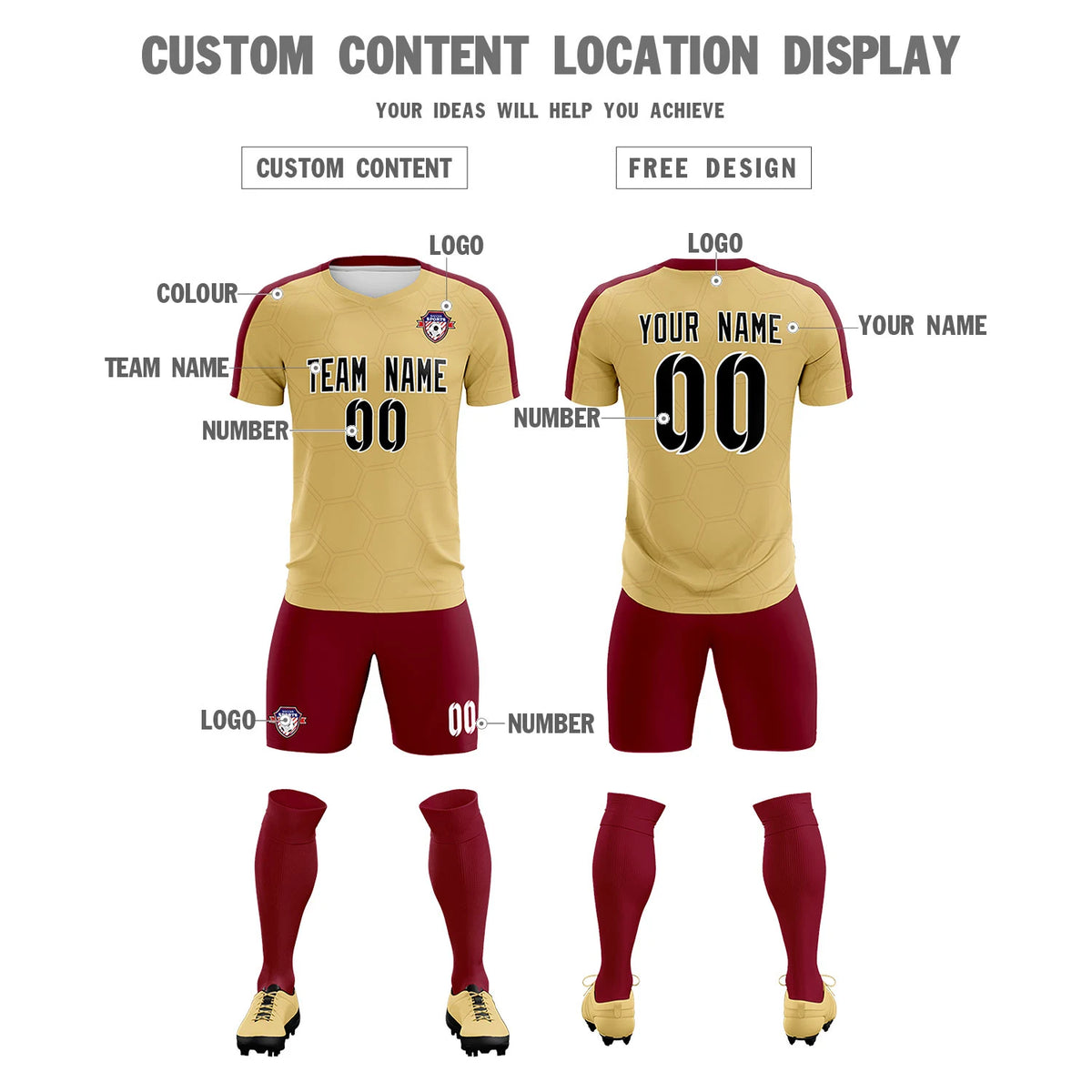 Custom Khaki Crimson Outdoor Sport Soccer Sets Jersey