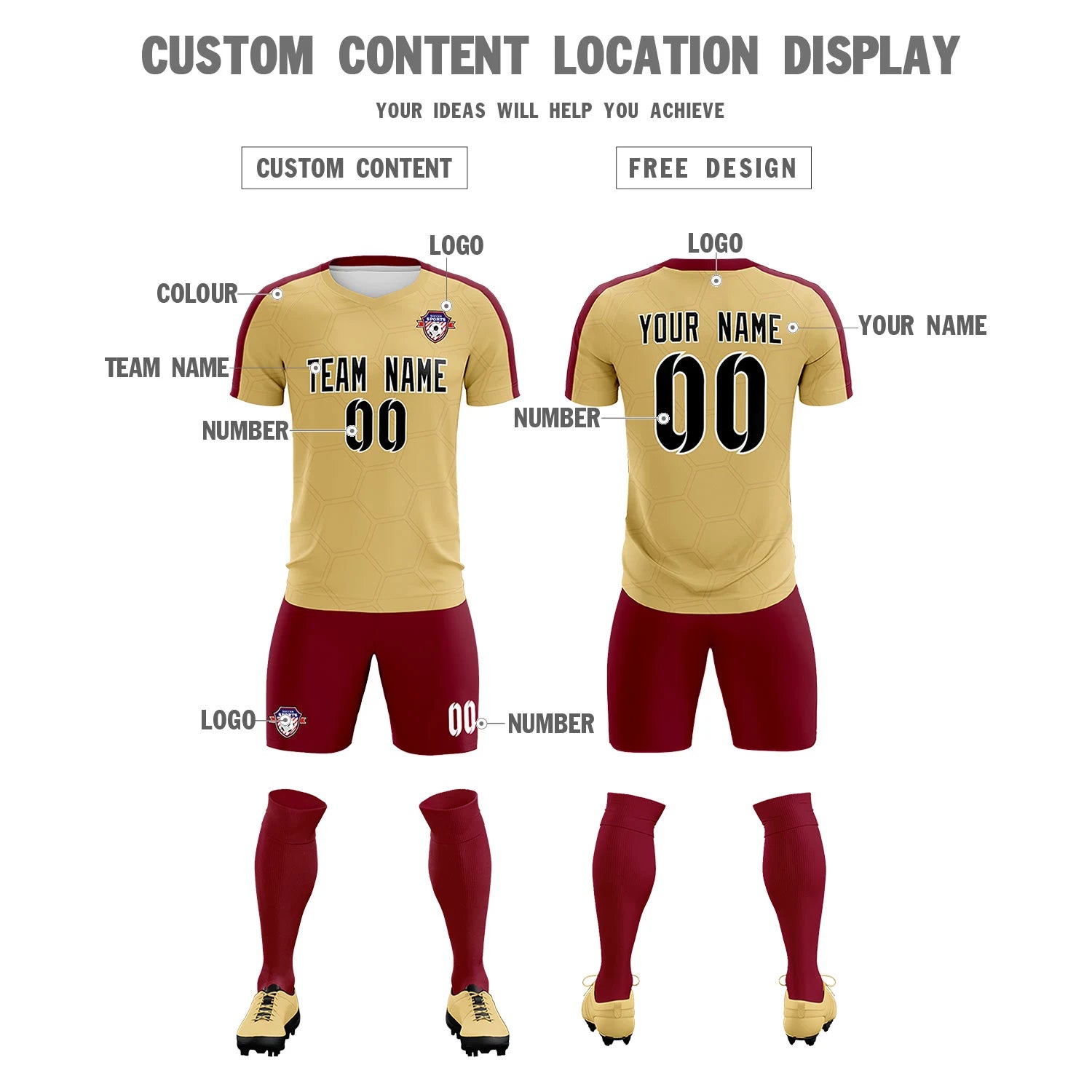 Custom Khaki Crimson Outdoor Sport Soccer Sets Jersey