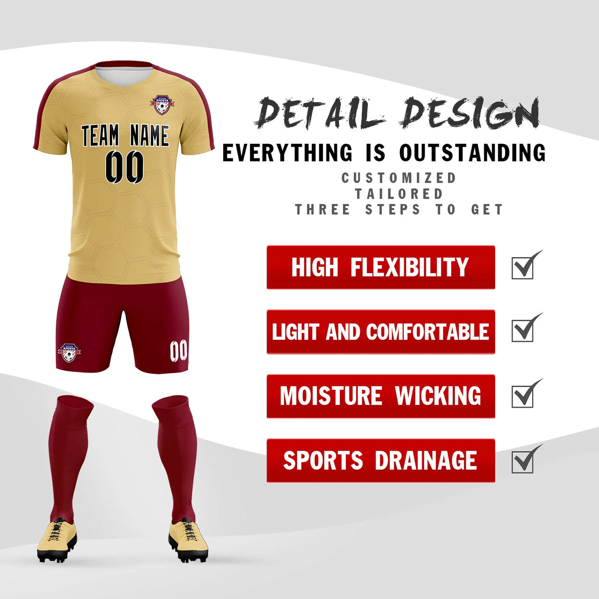 Custom Khaki Crimson Outdoor Sport Soccer Sets Jersey