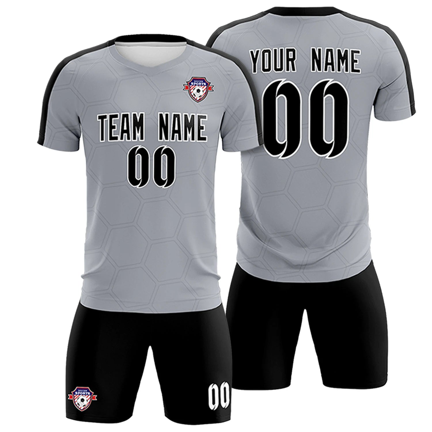 Custom Gray Black Outdoor Sport Soccer Sets Jersey