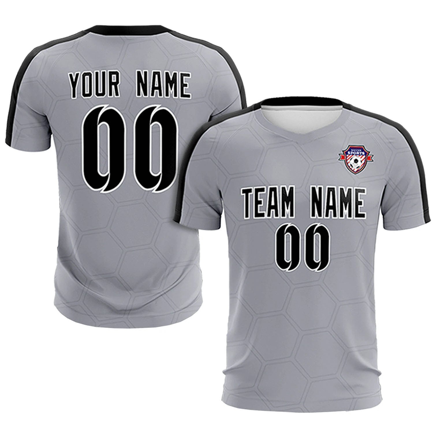 Custom Gray Black Outdoor Sport Soccer Sets Jersey