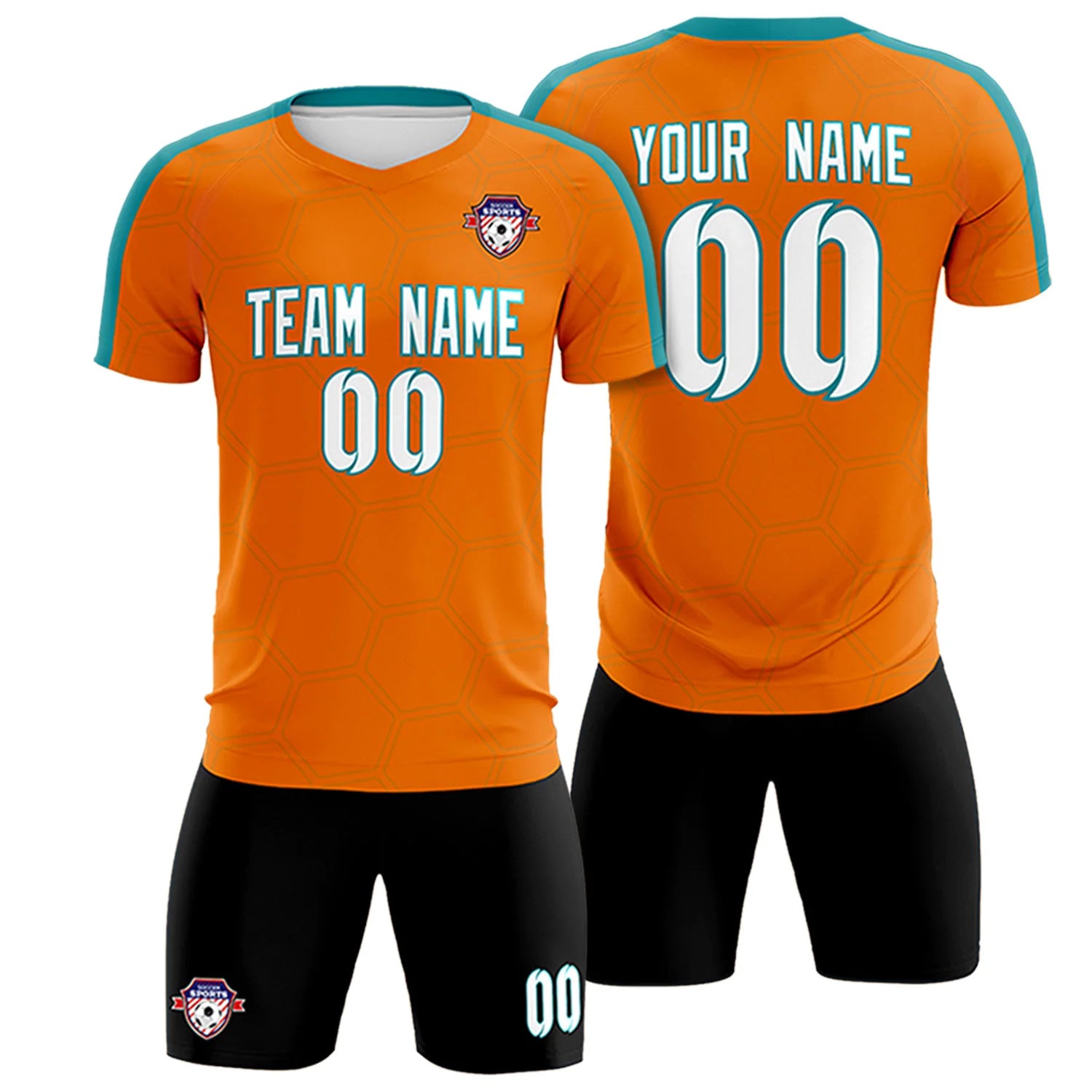 Custom Orange Aqua Outdoor Sport Soccer Sets Jersey