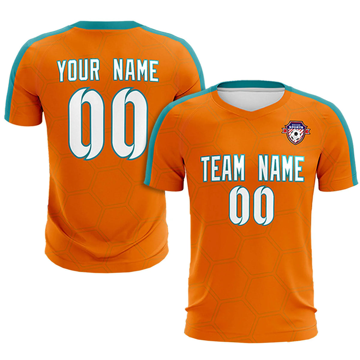 Custom Orange Aqua Outdoor Sport Soccer Sets Jersey