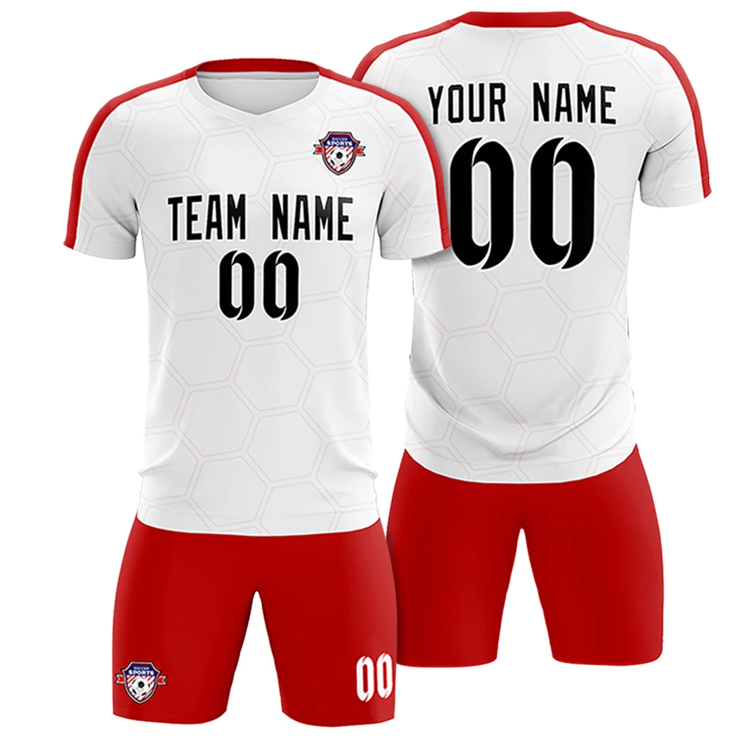 Custom White Red Outdoor Sport Soccer Sets Jersey