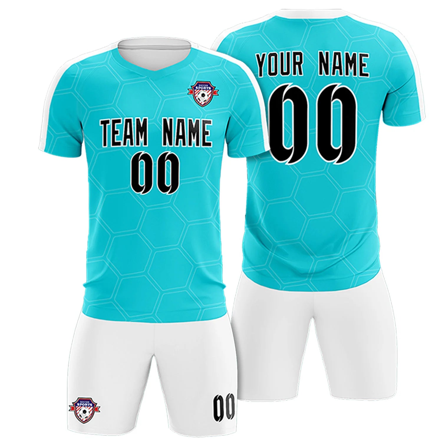 Custom Aqua White Outdoor Sport Soccer Sets Jersey