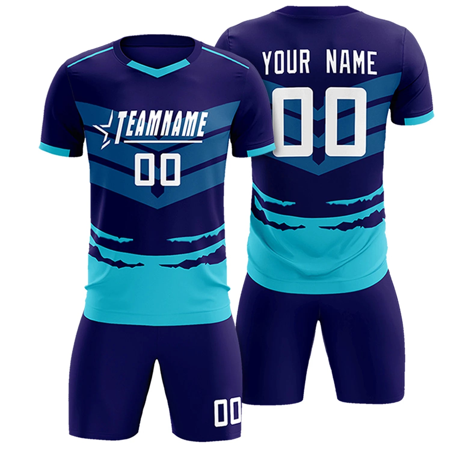 Custom Purple Sky Blue Men Uniform Soccer Sets Jersey