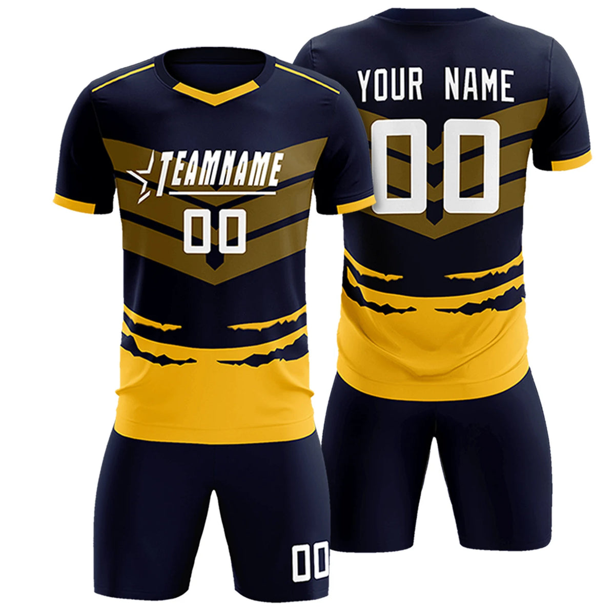 Custom Navy Yellow Men Uniform Soccer Sets Jersey